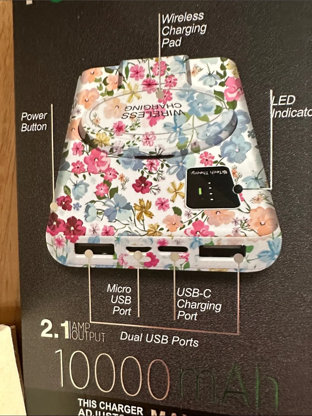 Theory PowerMag View Floral Wireless Power Bank - White with Pink & Blue Flowers